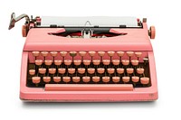 A retro pink typewriter with an empty page white background correspondence electronics.