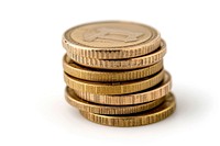 Euro coins stacked money white background investment.