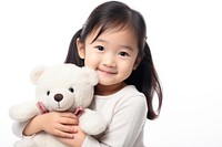 Little asian girl with teddy bear portrait child smile.