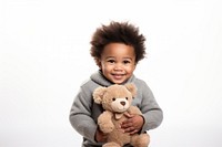 Little black boy with teddy bear portrait child photo.