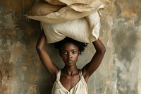 Young woman lifting an empty bag photography portrait head.