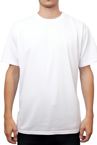 A photo of a oversized white t-shirt white background architecture midsection.