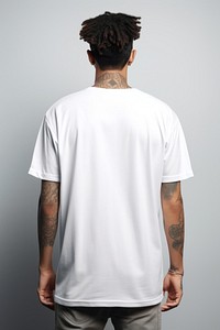A photo of a oversized white t-shirt sleeve adult back.