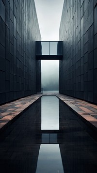 Large building wall in rainning outdoors architecture floor.