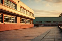 Large building wall at school in morning dawn architecture outdoors city.