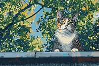 Cat sitting art painting animal.