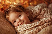 Baby girl portrait blanket happy.