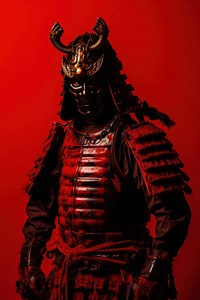 Samurai adult red red background.