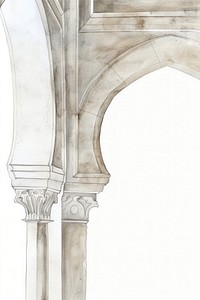 Realistic vintage drawing of arch architecture column sketch.