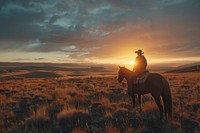 Cowboy standing with horse outdoors nature mammal.