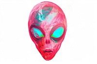 Alien face mask white background representation.