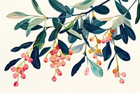 Colorful Risograph printing illustration of mistletoe plant leaf tree.
