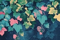 Colorful Risograph printing illustration of ivy flower plant leaf.