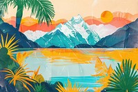 Colorful Risograph printing illustration of new zealand painting outdoors nature.