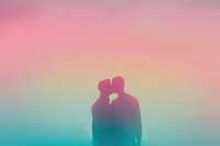 Gay couple gradient background romantic kissing adult.