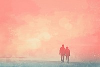 Old couple gradient background outdoors walking nature.