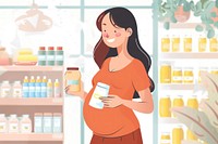 Illustration of happy pregnant woman pharmacy buying adult.