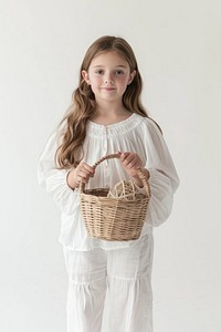 Girl holding basket standing child white background.