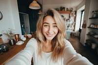 Young woman selfie gesture adult smile photo.