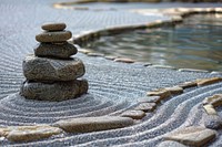 Zen garden in japan outdoors pebble rock.