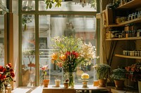 Shopping windowsill flower plant.