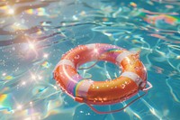 Swimming pool with lifesaver lifebuoy inflatable refraction.