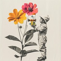 Paper collage of kid scientist flower nature plant.