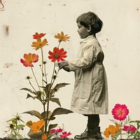 Paper collage of kid scientist flower plant photo.