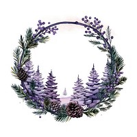 Vintage drawing winter forest flower circle purple.