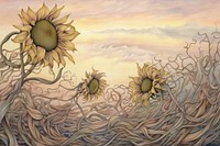 Sky and sunflower feild painting drawing sketch.