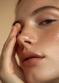 Woman applying facial serum drops skin adult perfection.