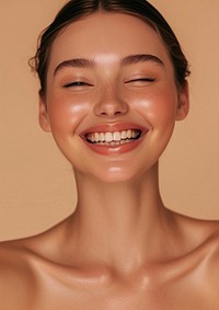 Woman happy with no makeup smile laughing skin.