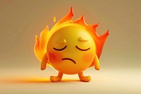 Sad global warming character burning cartoon fire.