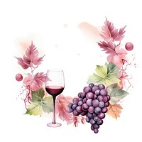 Wine frame watercolor grapes drink glass.