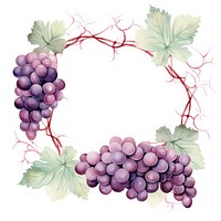 Wine frame watercolor grapes plant food.