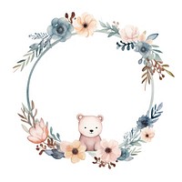 Bear and flower frame watercolor wreath white background representation.