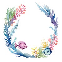 Fish and coral frame watercolor nature sea white background.