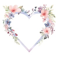 Heart and flowers frame watercolor wreath plant white background.