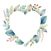 Heart and leaf frame watercolor pattern plant white background.