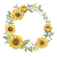 Oval sunflower frame watercolor pattern plant inflorescence.