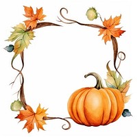 Pumpkin and autumn leaf frame watercolor vegetable plant gourd.