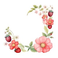 Strawberry and flower frame watercolor pattern wreath plant.