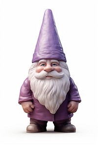 Photo of a garden gnome figurine purple hat.
