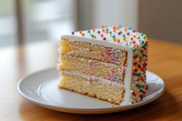 White birthday cake sprinkles dessert plate.