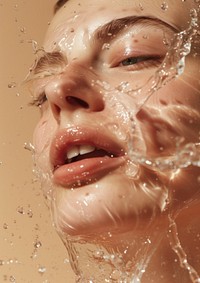 Clear liquid splashing portrait washing.
