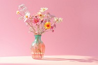 Flowers glass vase with various pastel colors flower petal plant.