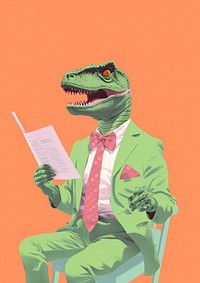 T-rex read book dinosaur reptile reading.