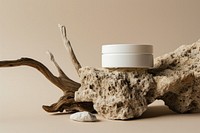 Skincare cream jar packaging wood rock driftwood.