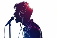 A man singing with a headphone on headphones microphone silhouette.