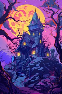 Vector illustrated of a witch house architecture building outdoors.